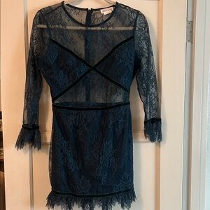 Lovers + Friends Sheer Lace Dress in Deep Blue